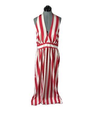 Buxom Couture Striped Halter Dress Red White Maxi 3XL NWT
